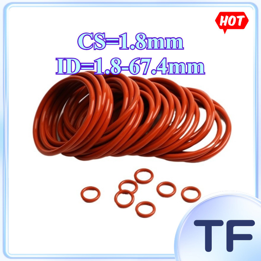 แหวนซีลโอริงซิลิโคนสีแดง CS1.8mm*ID1.8-67.4mm แหวนกันน้ําส่วนประกอบปิดผนึกทนอุณหภูมิสูง[TF-FC]