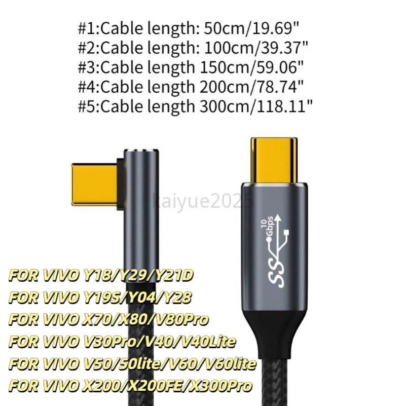 KAIYUE 5A100W USB C 3 Gen2 10Gbps ประเภท C ถึง C 4k 60Hz สาย QC4.0 3.0 Fast สายชาร์จสําหรับ VIVO Y18