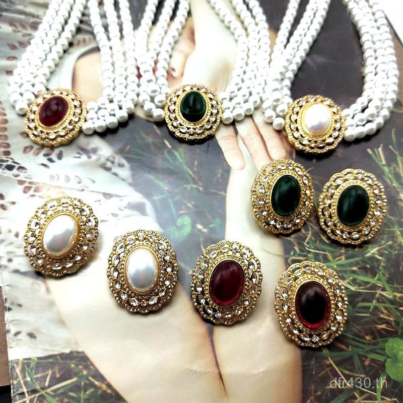 สร้อยคอมุกแก้วกลวงสไตล์ย้อนยุค เพชรและมุกฝังอย่างหรูหรา ชุบทองแท้ PMN4