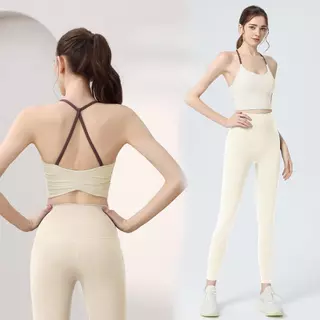 SHQX ผู้หญิง Racerback ชุดออกกําลังกายเอวสูง Tummy Control Leggings 4-Way ยืดกางเกงโยคะ + Matching Bra Sweat-Wiking สําหรับวิ่งและโยคะร้อน