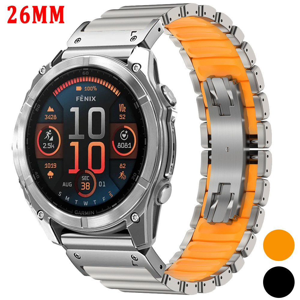 26 มม.ไทเทเนียมยางสําหรับนาฬิกา Garmin Fenix 8 7X Pro Instinct 2X ผู้ชายผีเสื้อ Clasp สําหรับ Garmin