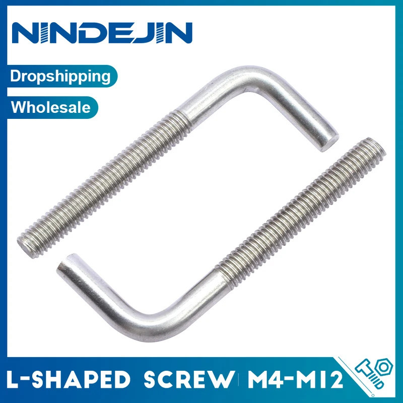 NINDEJIN 1-10pcs 7/ L-Shaped Right Angle Anchor Bolt Screw M4 M5 M6 M8 M10 M12 304 Stainless Steel R