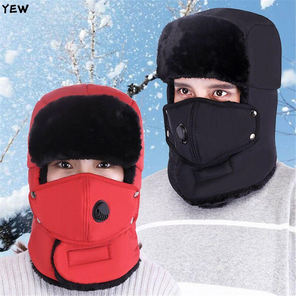 YEW หมวกสกี Showerproof Ushanka Fur Earflap Winter Bomber Hat