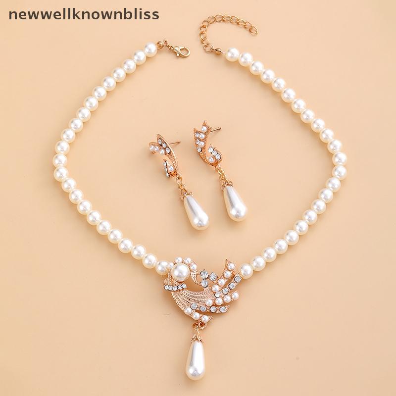 ใหม่wellknownbliss สร้อยคอมุกชุดต่างหูสําหรับสาวแฟชั่นนวนิยายโลหะผสมทองและเงินชุดสองชิ้น CCD