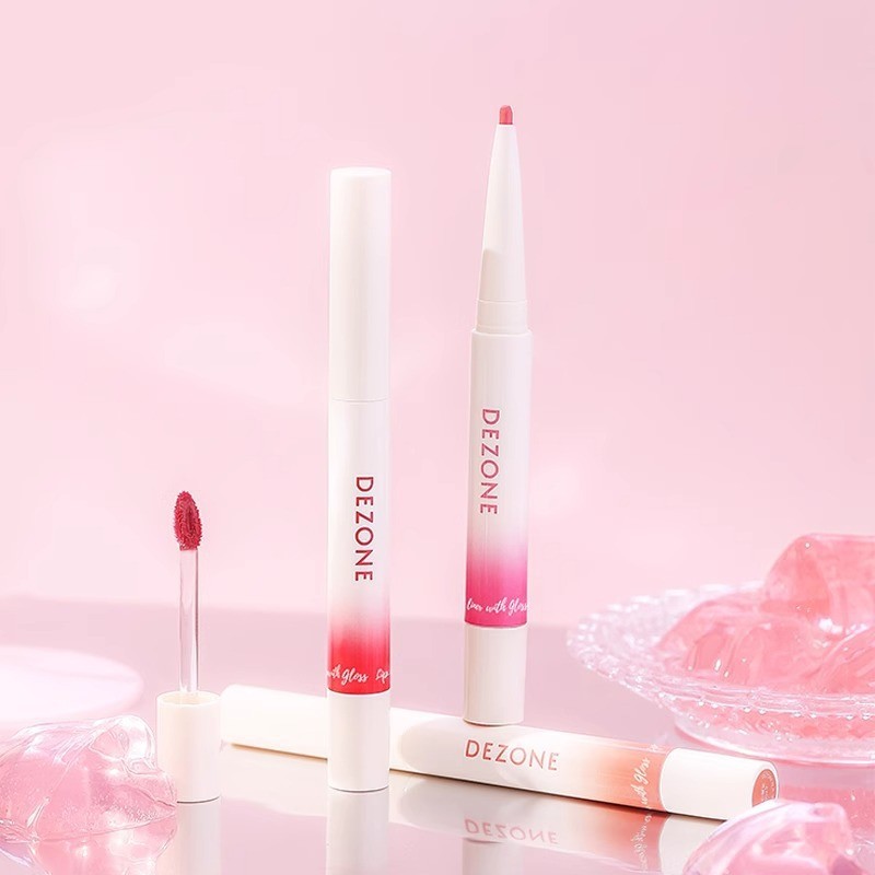 DEZONE DEZONE Double-Headed Floating Eco-Feel Lip Glaze Mirror ลิปสติก Lip Liner ไม่ซีดจางง่าย Pure 