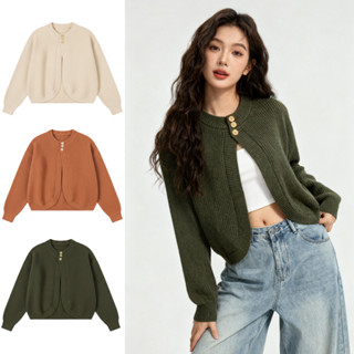 เสื้อคลุมไหมพรมแขนยาวรุ่นติดกระดุมบน สไตล์เกาหลี แฟชั่นฤดูหน…