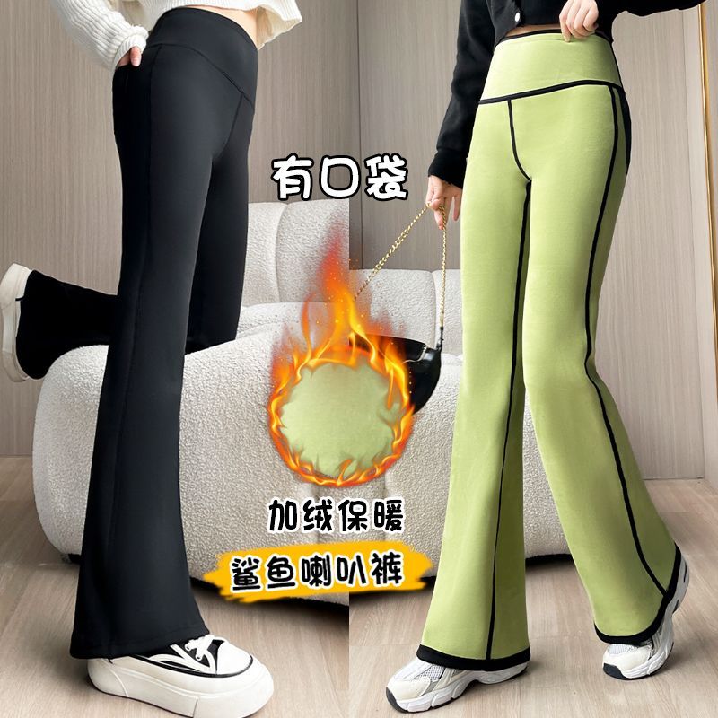 Pocket Powder Powder Powder Powder Powder Powder ผู้หญิง Shark กางเกงกํามะหยี่สําหรับฤดูใบไม้ร่วงและ