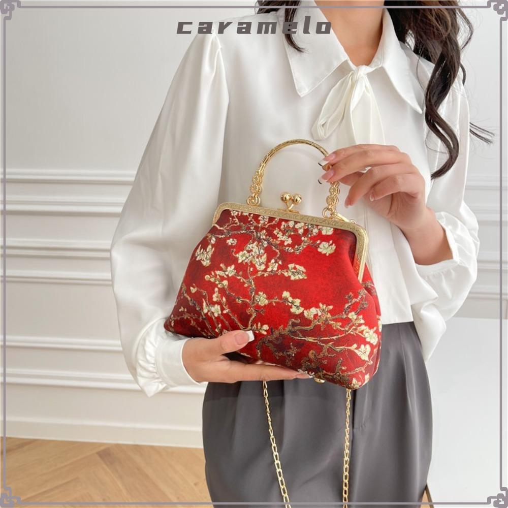 CARAMELO กระเป๋า Qipao สไตล์จีน มีที่จับมุก ออกแบบมาเพื่อการจัดเก็บเครื่องสำอางและใช้งานทั่วไป
