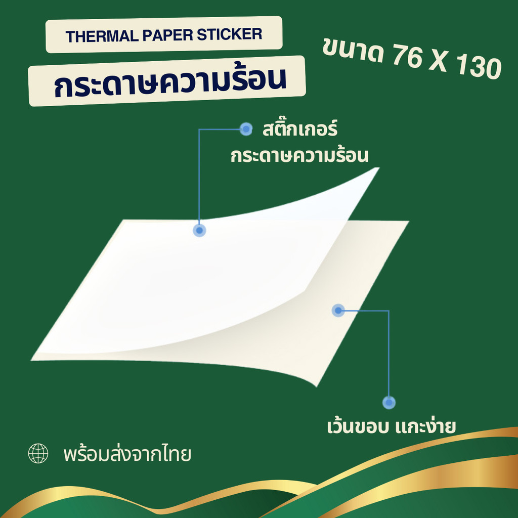 76130 1กล่อง4พับ กระดาษความร้อนสติ๊กเกอร์ 4พับ ขนาด 76×130 บรรจุ500แผ่น ใบปะหน้า *อ่านขนาดก่อนสั่ง* พร้อมส่งจากไทย