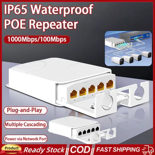 (COD) 5 พอร์ตกันน้ํา POE Extender 4 พอร์ต Repeater 100/1000Mbps เครือข่ายกลางแจ้ง IP55 VLAN 44-57V สําหรับกล้อง POE Wierless AP
