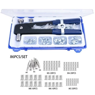 86ชิ้น เวทนัทพร้อมน็อตรีเวทขนาดM3-M8 Rivet Hand Riveting Kit NUTS เกลียวและ Rivet GunTool Rivnut Nutsert ชุดหมุด