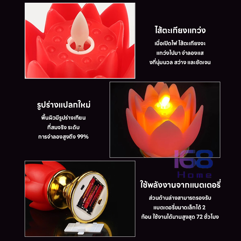 💡168home💡โคมไฟดอกบัว LED จำลองอิเล็กทรอนิกส์ โคมเทียนเรืองแสงสีรุ้งสำหรับใช้ในบ้าน ของตกแต่งงานแต่งงาน - รูปที่ 6