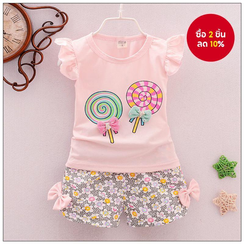 เด็กสาวเสื้อผ้าชุดสําหรับเด็กเสื้อยืดท็อปส์+กางเกงขาสั้นเสื้อผ้าชุดเด็กวัยหัดเดินสาวอมยิ้มพิมพ์ฤดูร้อนทารกเสื้อผ้าชุด