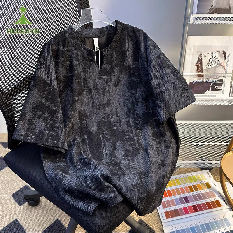 เสื้อมัดย้อมผ้าไหมน้ำแข็งแขนสั้นสำหรับผู้ชาย สวมใส่สบาย