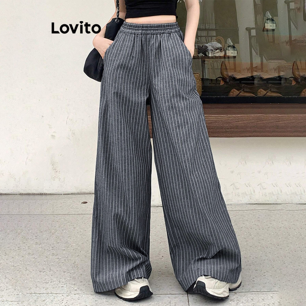 Lovito กางเกงขายาวผู้หญิง มีกระเป๋า สีพื้น สไตล์ลำลอง L102AD251