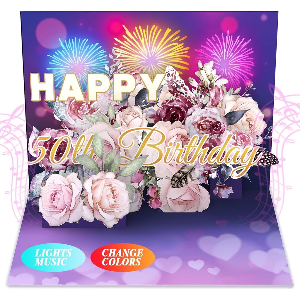 50th Birthday Decorations Card 3D Music and Light Pop Up, Funny 50th Birthday Gifts for Her Him, Coo
