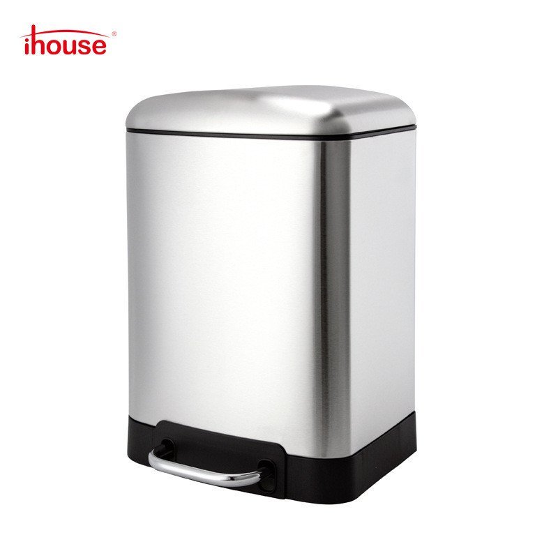 IHouse ถังขยะสแตนเลส Square Silent Foot-ดําเนินการถังขยะ 6L ตะกร้ากระดาษชําระในครัวเรือนพร้อมสต็อก