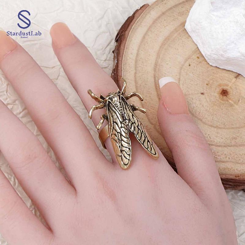 StardustLab Vintage Creative Cicada เปิดแหวนสําหรับผู้ชายผู้หญิงส่วนบุคคลแมลงออกแบบแหวนนิ้วเครื่องปร