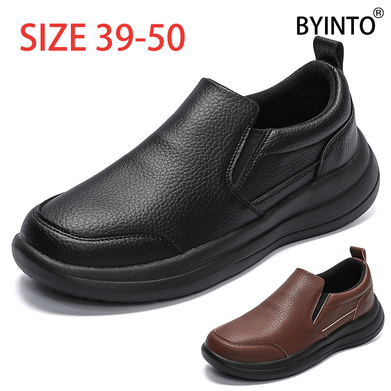 ขนาดใหญ่ 39-50 หนังกันน้ํา SLIP-On รองเท้าวิ่งผู้ชายน้ําหนักเบาเบาะลื่น Soft Sole ชายกีฬารองเท้าผ้าใบเดินออกกําลังกายรองเท้า Shock Jogging Trainers สีดําสีน้ําตาล