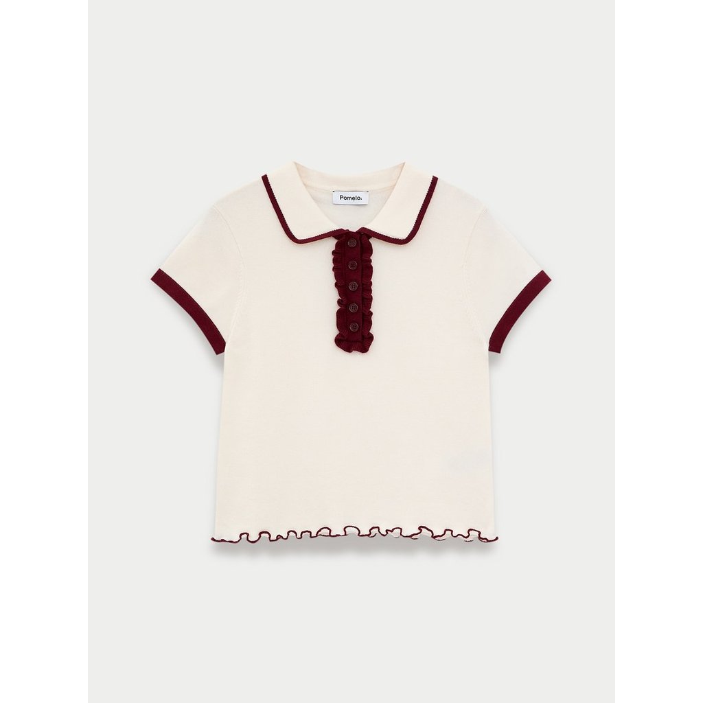 [Pomelo] เสื้อแต่งระบายสีตัดกัน / Contrast Trim Ruffle Top