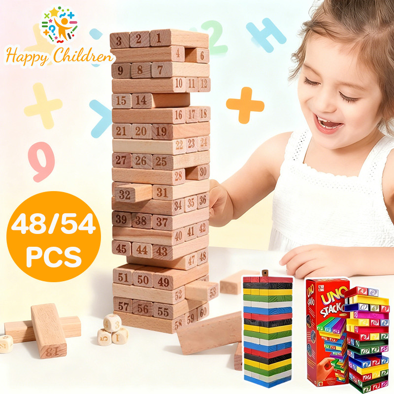 COD งานไม้เกมส์ต่อตึก 48/54PCS ของเล่นเสริมสร้างพัฒนาการ บล็อกไม้ตึกถล่ม ฝึกสมาธิ เล่นได้ทุกเพศทุกวัย