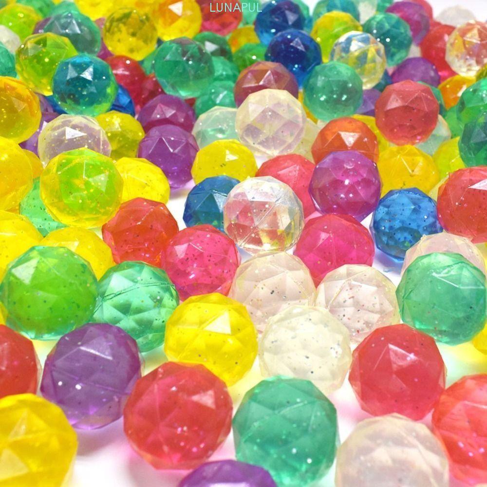 LUNAPUL 6 ชิ้น Diamond Bouncy Ball, Bouncy toy Clear Rubber Bouncy Ball, Funny Rainbow Color Large R
