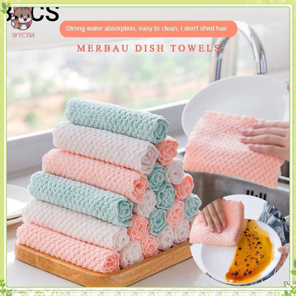 ✨✨youngtime Efeed【สินค้าขายดี】ชุดผ้าเช็ดทำความสะอาดไมโครไฟเบอร์กันน้ำมัน 3 ผืน ผ้าเช็ดครัวดูดซับน้ำไ
