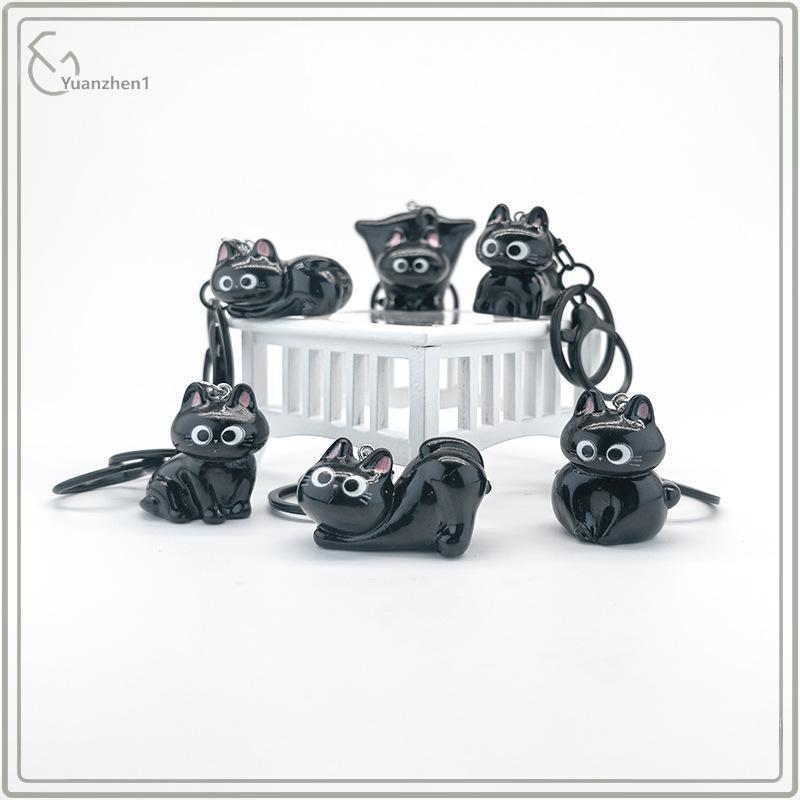 ZHEN 1 ชิ้นน่ารัก Kawaii พวงกุญแจแมวดําพวงกุญแจสําหรับกระเป๋าสตรีจี้รถแฟชั่นเครื่องประดับตกแต่ง DIY 