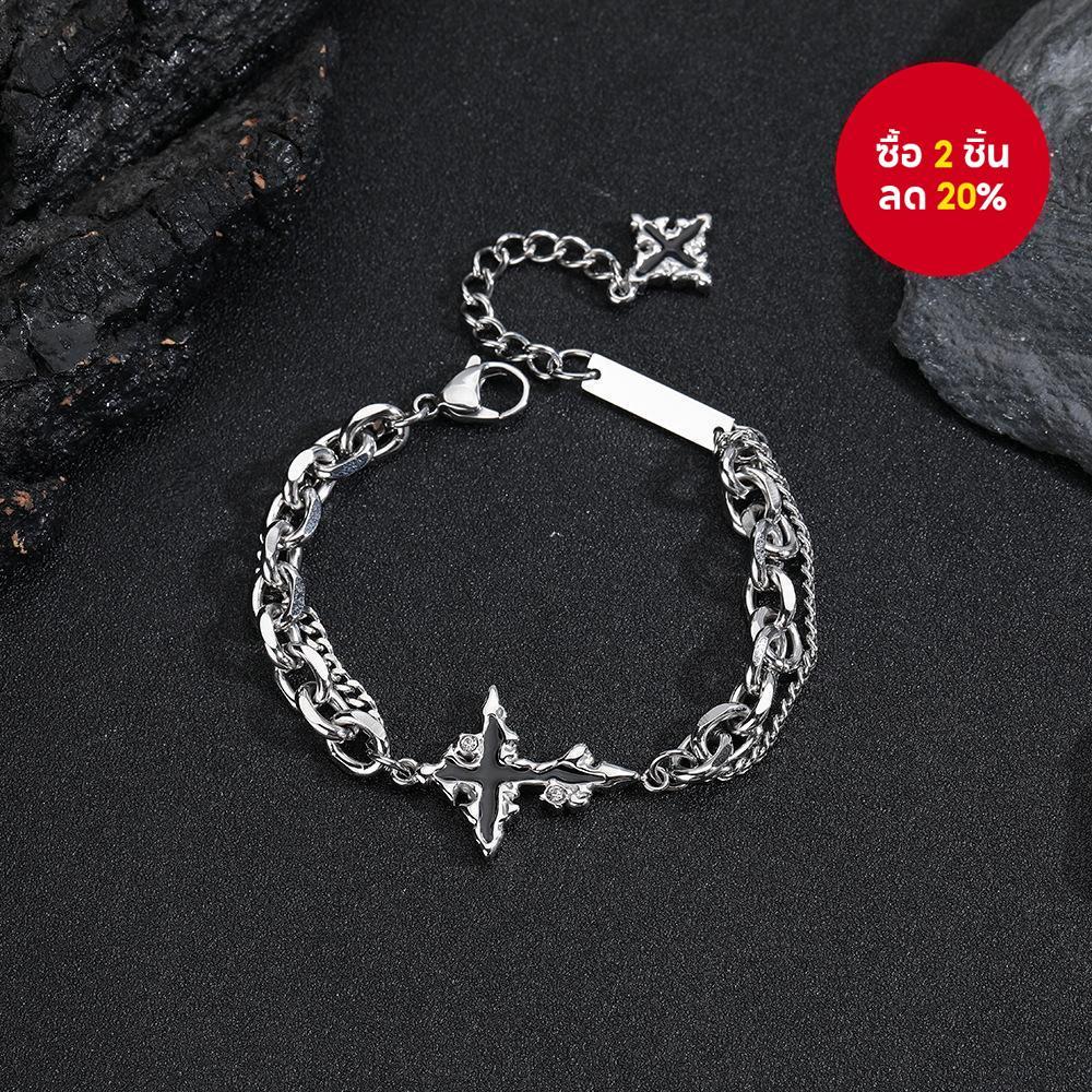 สร้อยข้อมือข้ามโลหะผสมเงิน-อินเทรนด์สไตล์พังก์เครื่องประดับกําไลข้อมือ ไม่จํากัดเพศ คู่สําหรับผู้ชายและผู้หญิง