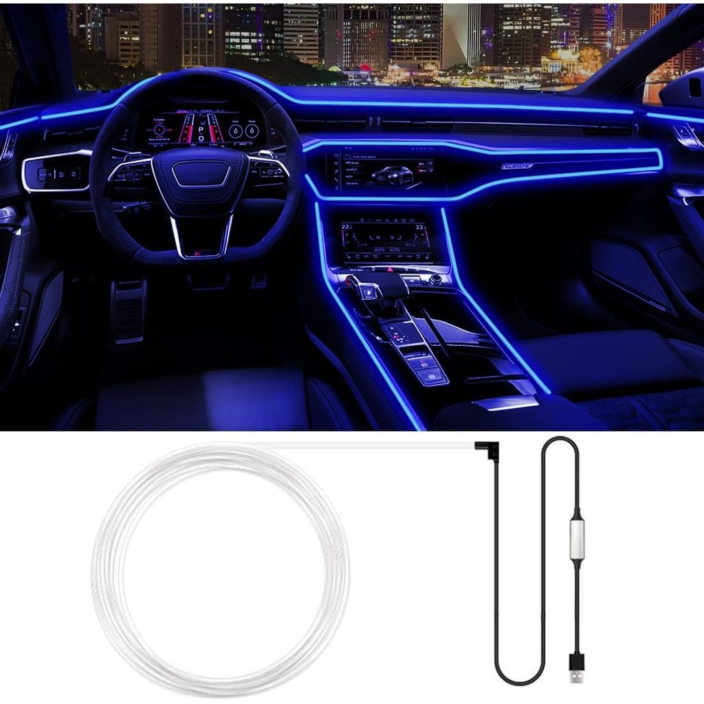Interior Car LED Strip Lights, Multicolor Neon Wire Ambient Lighting Kit, USB Fiber Optics Strip Acc