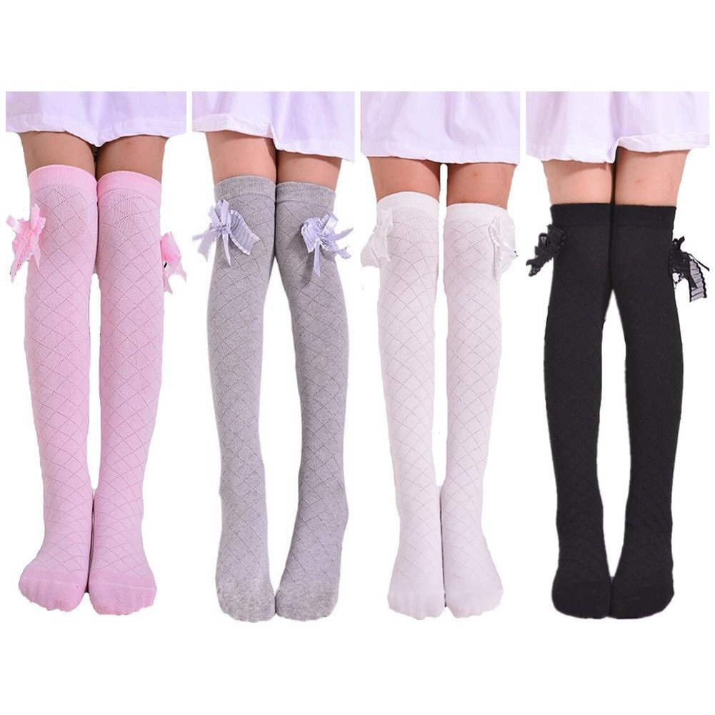 Toptim 4 Pairs Girl's Knee High Socks Over Calf Kids Overknee Stockings 2-8T