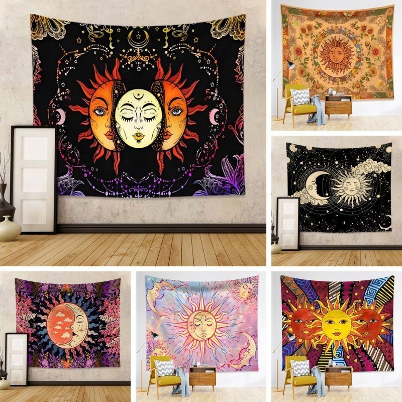 Bohemian Mandala Tapestry ตกแต่งห้องความงาม Bohemian Sun God ฉากหลังแขวนผนังตกแต่งห้องนอน Bohemian M