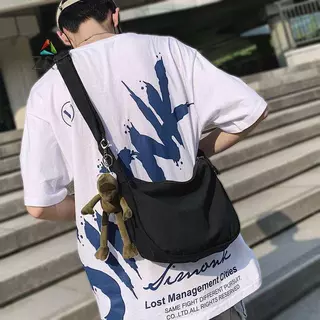 กระเป๋าสะพายข้างผ้าแคนวาส ความจุขนาดใหญ่ สไตล์ฮิปฮอปสำหรับทั้งชายและหญิง