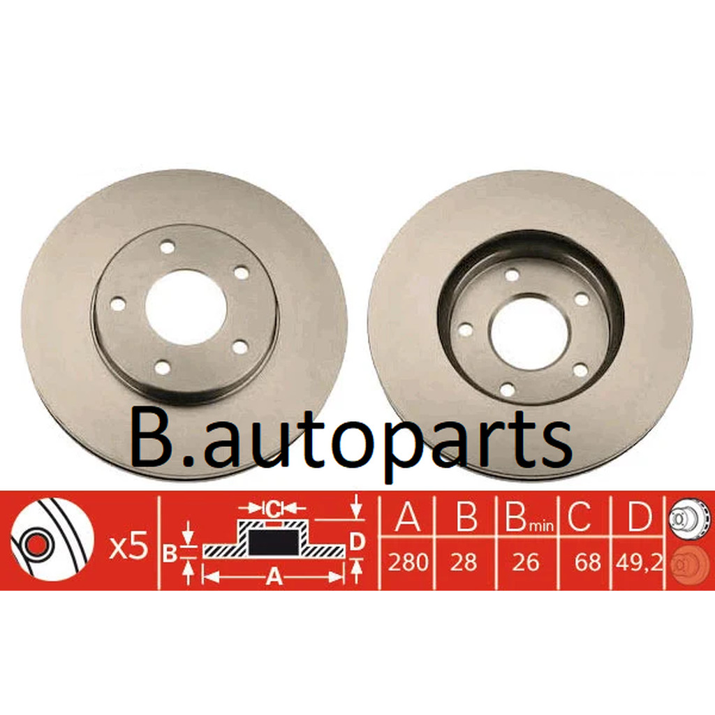 จานเบรคหน้า NISSAN X-TRAIL T30 2.0 2.5 PRIMERA P12 2001-2007 SKYLINE R34 1998-2002 280MM /คู่