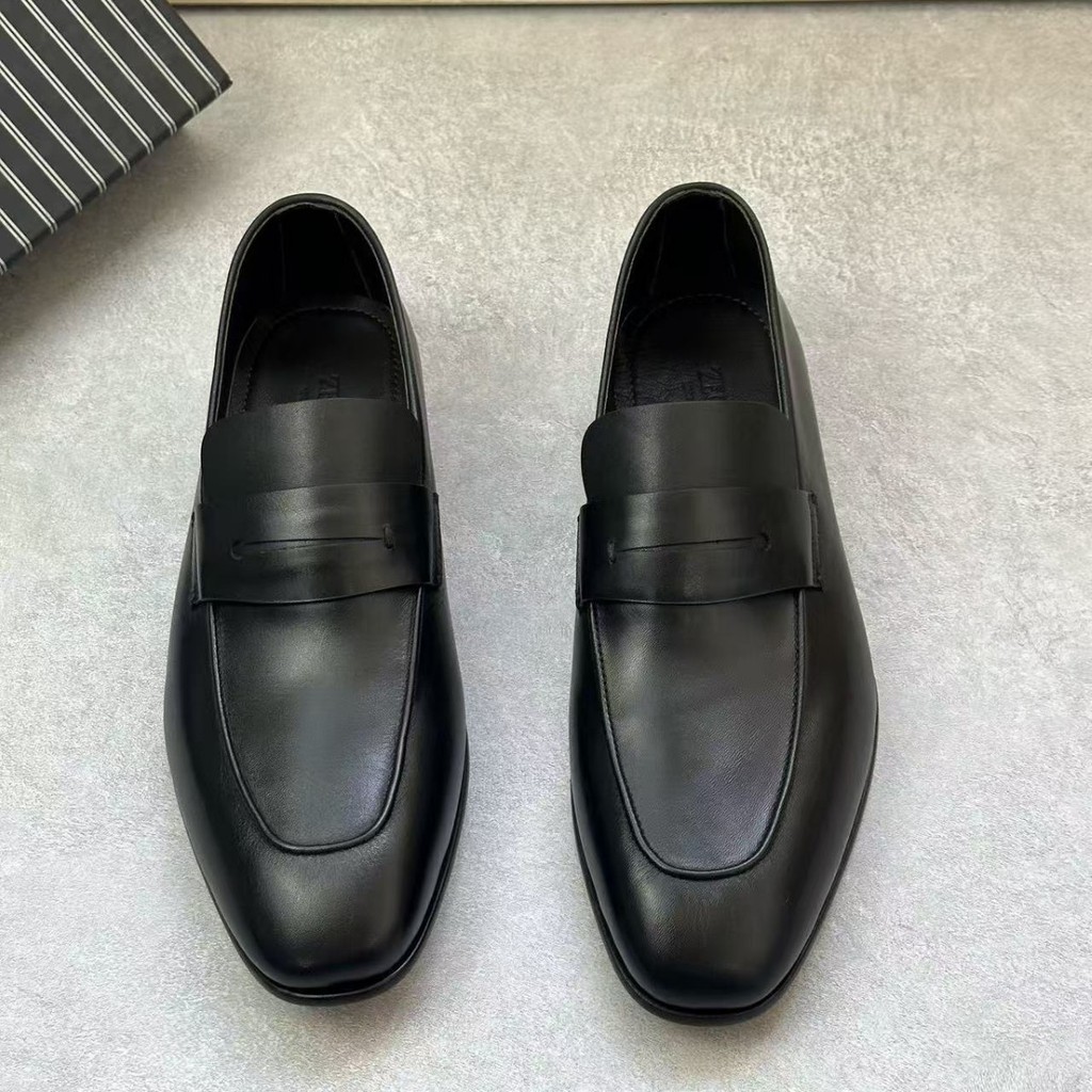 Ermenegildo zegna รองเท้าโลฟเฟอร์ส้นแบนนุ่มหนังแท้ผู้ชาย
