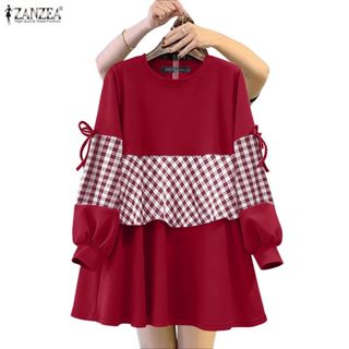 ZANZEA ผู้หญิงเกาหลีฤดูใบไม้ร่วงฤดูหนาวโบว์ด้านข้างหวานแขนยา…