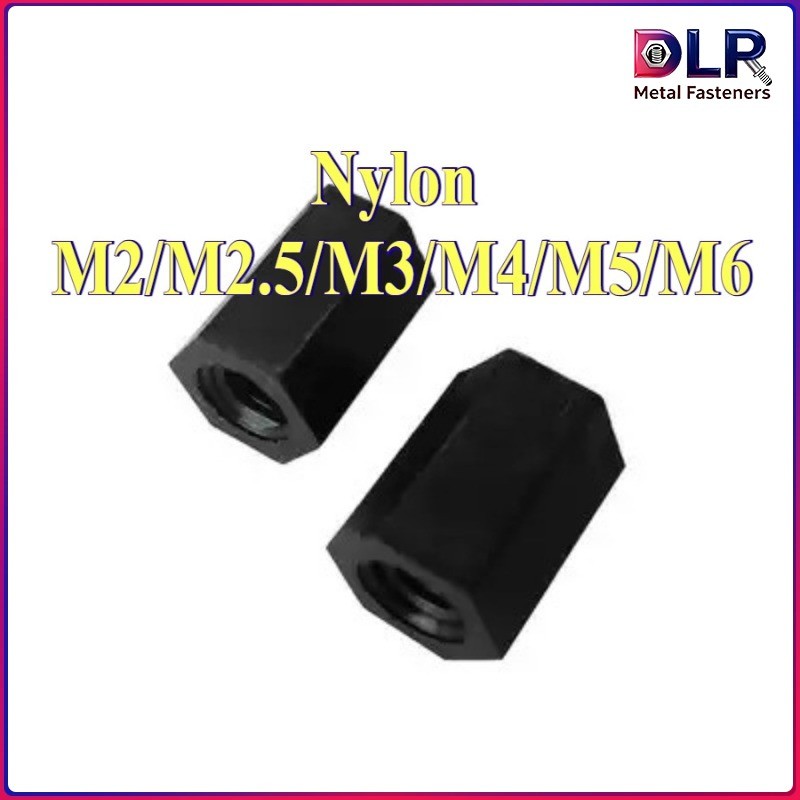 คอลัมน์พลาสติกหกเหลี่ยมหัวแบนรูผ่านสองด้าน ไนลอนสีดํา กันไฟฟ้า นํ้าหนักเบา กั้นระยะคงที่ ขนาด M2-M6 