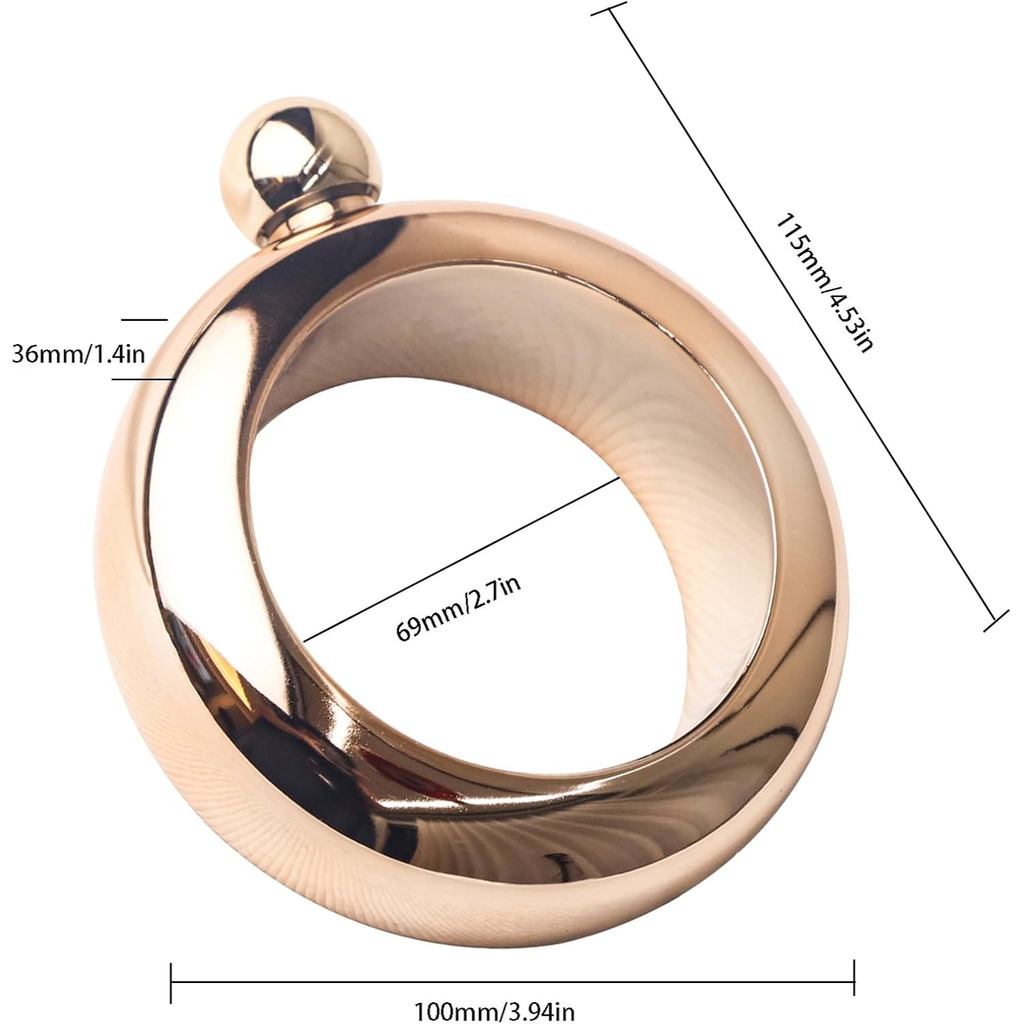 3.5oz Smooth Stainless Steel Portable Bracelet Hip Flask for Storing Whiskey/Alcohol Gold