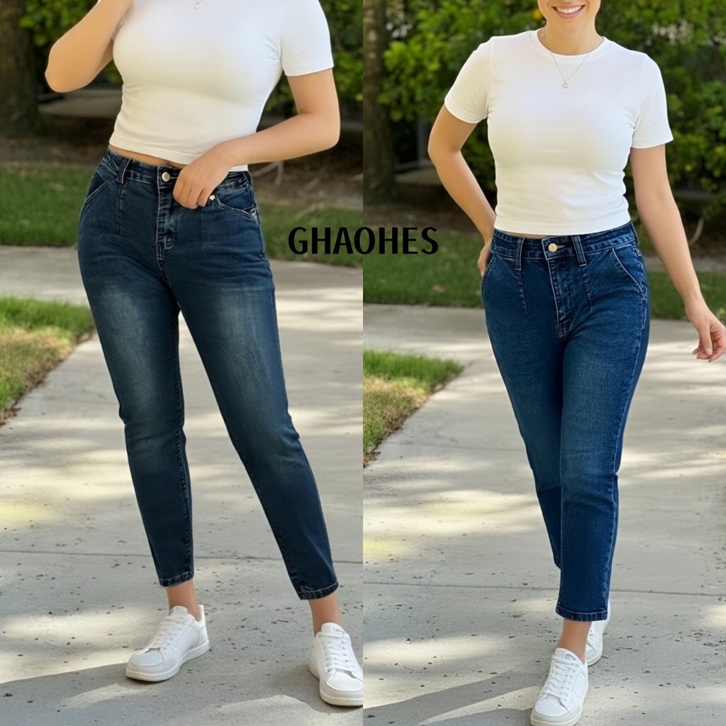 GHAOHES กางเกงยีนส์ทรงตรงยืดหยุ่น ใส่สวย 2 สี ขนาด S-5XL แฟชั่นใส่ง่าย #6647