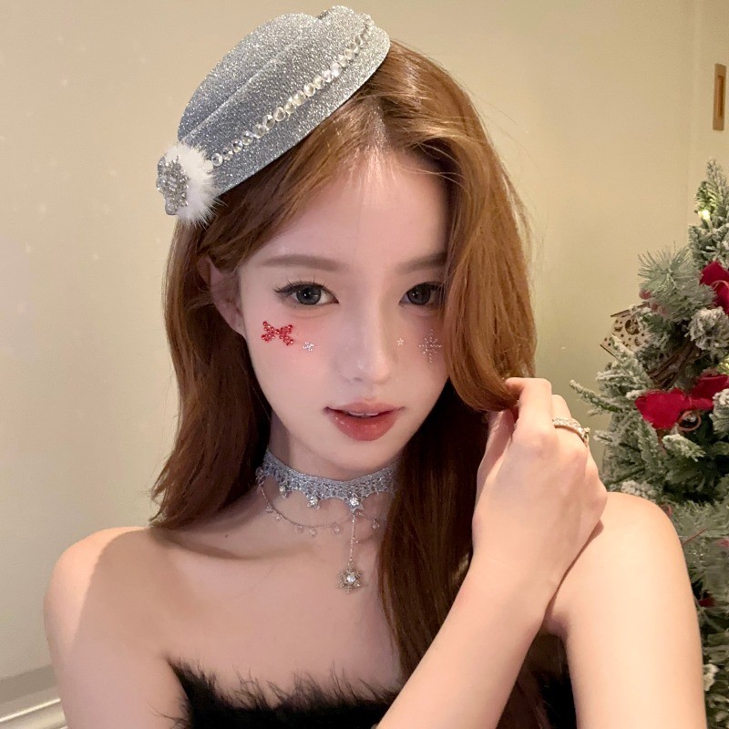 หมวกคริสต์มาสประดับเพชรแฟลช กิ๊บรูปแมว สำหรับตกแต่งผมในวันหยุด - รูปที่ 7