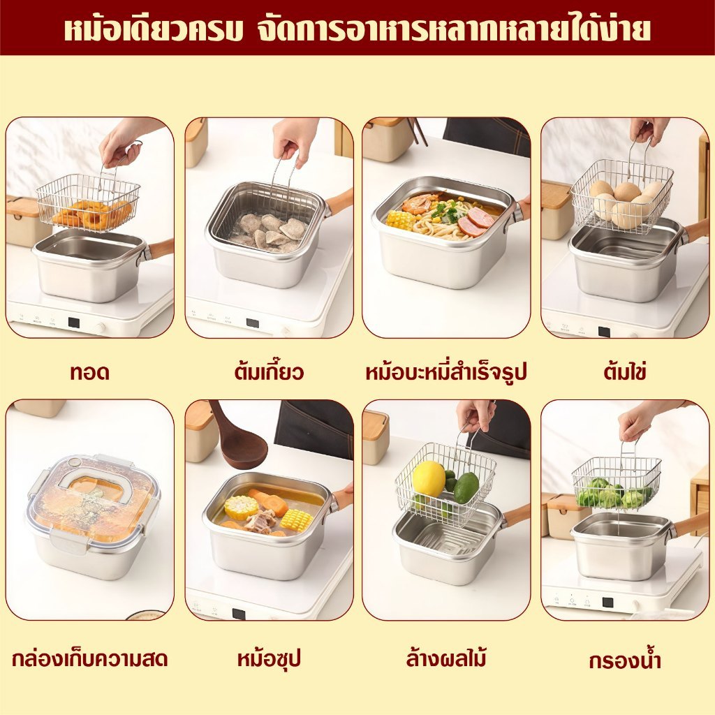 มัลติฟังก์ชั่น ที่ใส่เฟรนช์ฟรายส์,หม้อทอดแบบด้ามจับที่ถอดออกได้แบบไม่ติด,ฝาปิดโปร่งใสแบบพกพาสแตนเลสเก็บง่ายตะกร้าทอดบ้าน - รูปที่ 7