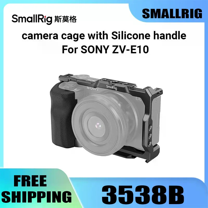 SmallRig ZV-E10 พร้อมที่จับซิลิโคนพร้อมรองเท้าเย็นและแผ่นปลดเร็วสําหรับ Sony ZV-E10 - 3538B กรงกระต่