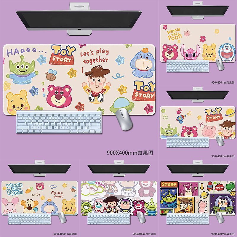 Toy Story แผ่นรองเมาส์ Stitch Winnie the Pooh ขนาดใหญ่การ์ตูนน่ารักแผ่นรองโต๊ะสาวนักเรียนแผ่นรองแป้นพิมพ์คอมพิวเตอร์แผ่นรองโต๊ะ