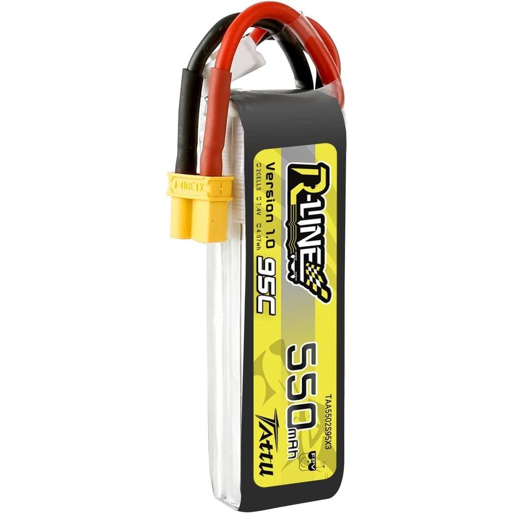 TATTU R-Line 550mAh 7.4V 95C 2S Lipo แบตเตอรี่ XT30 ปลั๊กสําหรับ FPV Racing Quadcopter C6IO