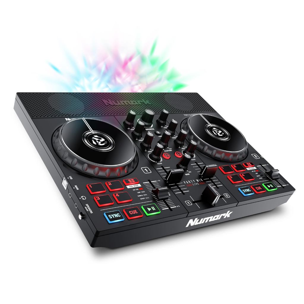 Numark DJ Controller พร้อมลำโพงในตัว อุปกรณ์ดีเจ Serato DJ Lite รวมไฟ LED แบบสตรีมมิ่ง อินเทอร์เฟซเส