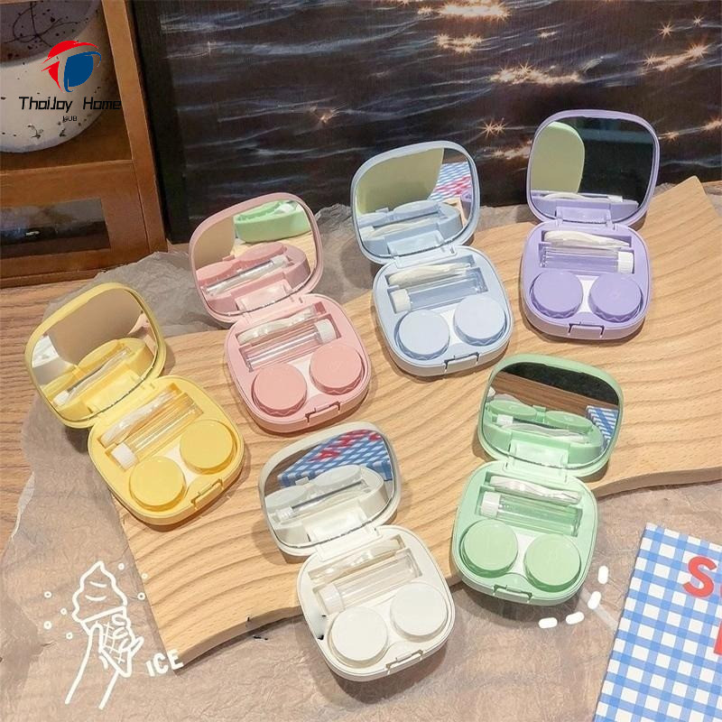 เซ็ตตลับคอนแทคเลนส์ น่ารักคอนแทคเลนส์กรณี แบบพกพาคู่กล่องทําเอง สีสันสดใสนักเรียนกรณีการจัดเก็บเดินทางที่เป็นมิตร