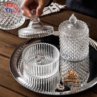 LerThai ถ้วยแก้ว+ฝาปิด ถ้วยแก้วคริสตัลพร้อมฝาปิด ถ้วยผอบ สไตล์ยุโรป Crystal glass jar