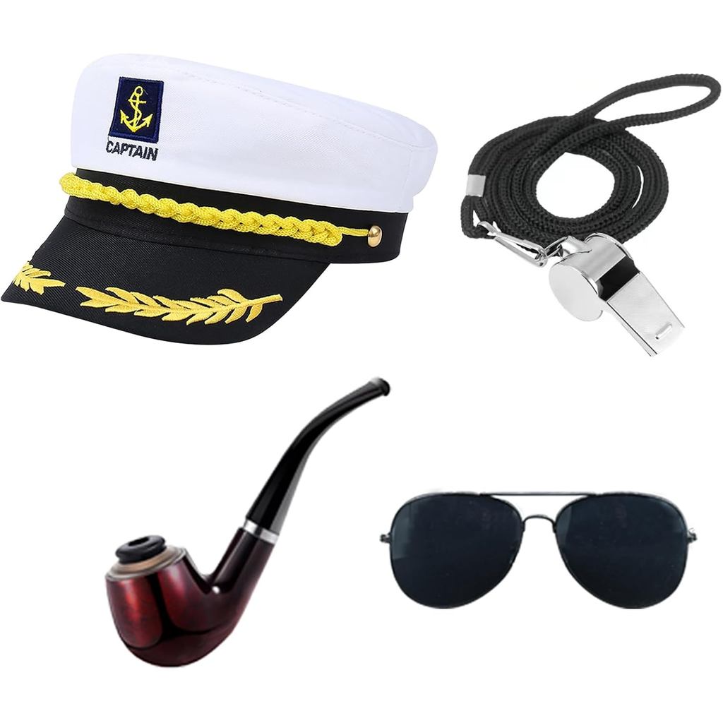 Yacht Captain Hat Costume Accessories Set Sailor Hat with Captain Prop & Aviator Sunglasses