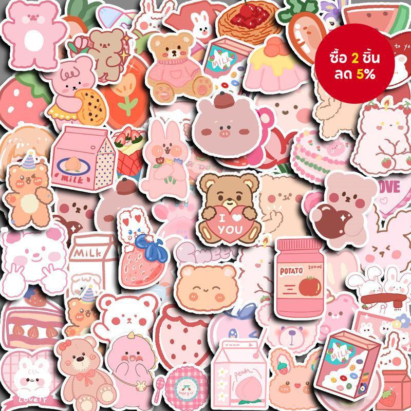 สติกเกอร์ ลายหมีน่ารัก สีชมพู สําหรับตกแต่งสมุดภาพ คอมพิวเตอร์ Diy จํานวน 90 ชิ้น