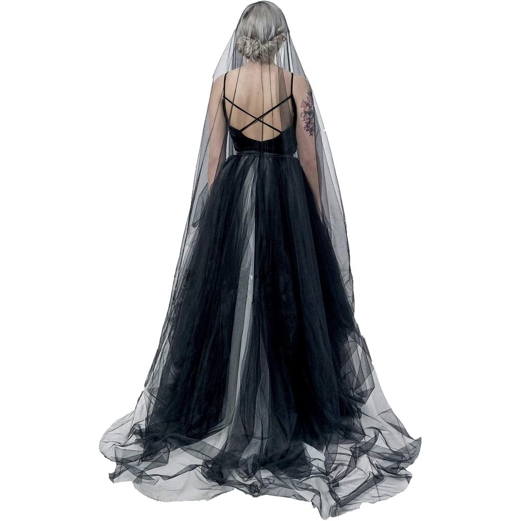 Super Long 5 Mitters Veil 1 Tier Black Tulle Cut Edge Wedding Bridal Veil Cathedral Veil Photography